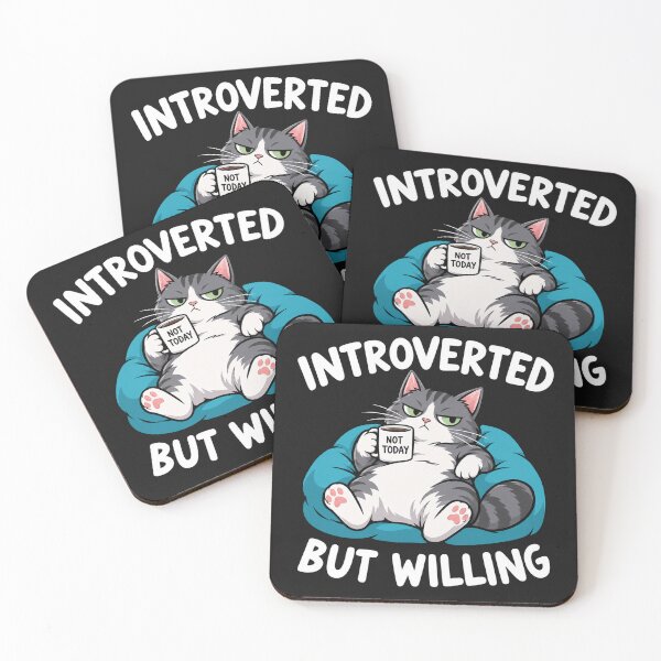Item preview, Introverted But Willing Grumpy Cat Drinking Coffee designed and sold by Owcomm.