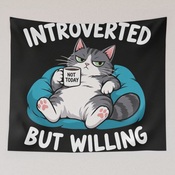 Item preview, Introverted But Willing Grumpy Cat Drinking Coffee designed and sold by Owcomm.