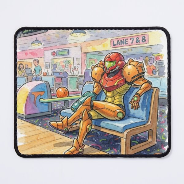 Item preview, Samus sitting at a bowling alley designed and sold by gorillazone_co.
