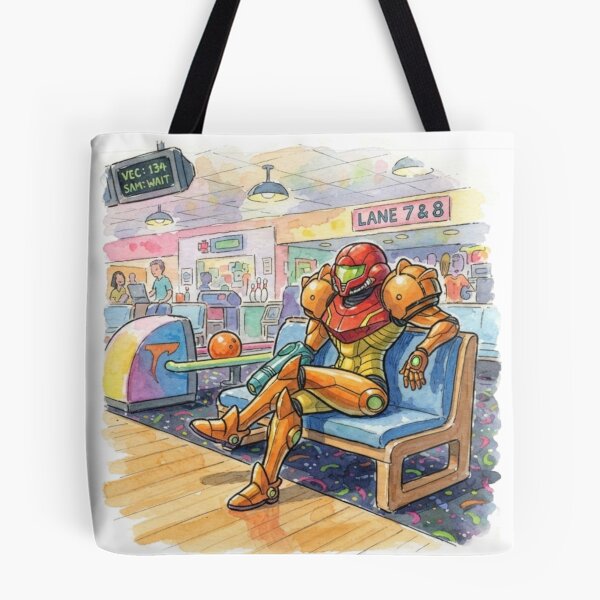 Item preview, Samus sitting at a bowling alley designed and sold by gorillazone_co.