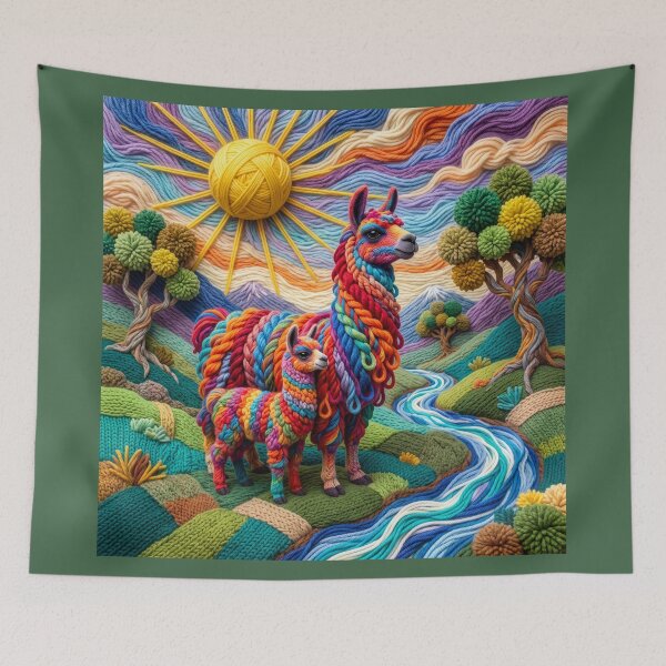 Item preview, Yarn Mother Llama and Cria at a Mountain Stream designed and sold by Tridentulus.