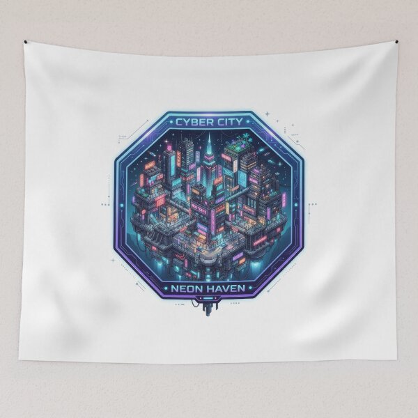 Item preview, Cyber City Neon Haven Futuristic Pixel Art Badge designed and sold by Rahat3344.
