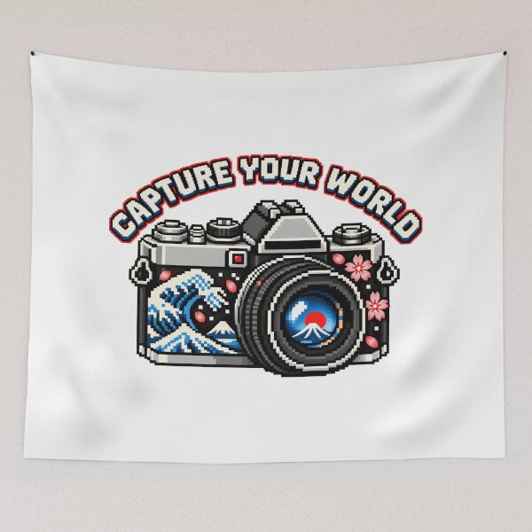 Item preview, Japanese Pixel Camera – Fuji, Sakura & Great Wave designed and sold by KASUMINK.