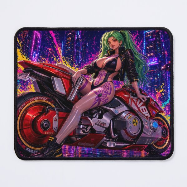 Item preview, Nyx Vex: Neon Outlaw – Cyberpunk Motorcycle Girl designed and sold by JackDraws88.