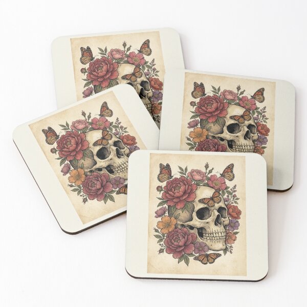 Item preview, Vintage Vintage Floral Skull Monarch Butterflies Art designed and sold by Rahat3344.