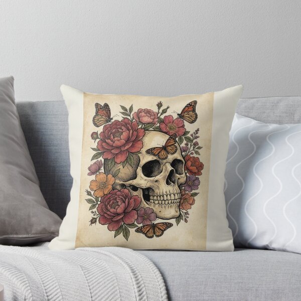 Item preview, Vintage Vintage Floral Skull Monarch Butterflies Art designed and sold by Rahat3344.