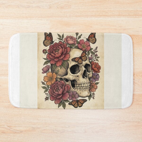 Item preview, Vintage Vintage Floral Skull Monarch Butterflies Art designed and sold by Rahat3344.