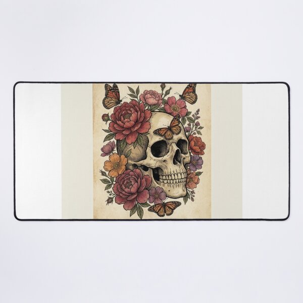 Item preview, Vintage Vintage Floral Skull Monarch Butterflies Art designed and sold by Rahat3344.