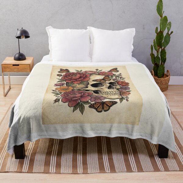 Item preview, Vintage Vintage Floral Skull Monarch Butterflies Art designed and sold by Rahat3344.