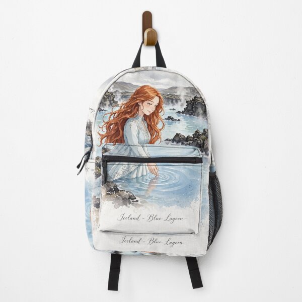Item preview, Iceland Blue Lagoon with a Dreamy Redhead Traveler in an Elegant Pale Blue Dress, Misty Volcanic Landscape and Peaceful Nordic Scenery designed and sold by DibujandoPorfa.