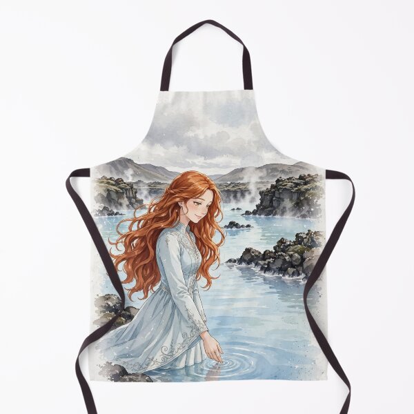 Item preview, Iceland Blue Lagoon with a Dreamy Redhead Traveler in an Elegant Pale Blue Dress, Misty Volcanic Landscape and Peaceful Nordic Scenery designed and sold by DibujandoPorfa.