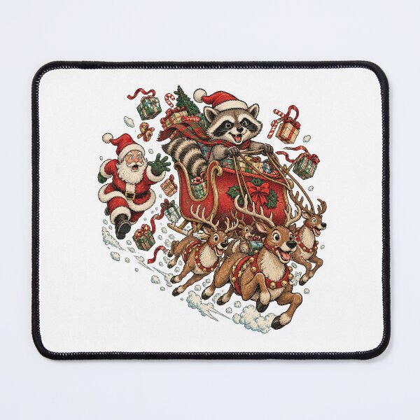 Item preview, Cute Christmas Raccoon Santa Sleigh Ride – Vintage Holiday Animal Design designed and sold by xghambo.