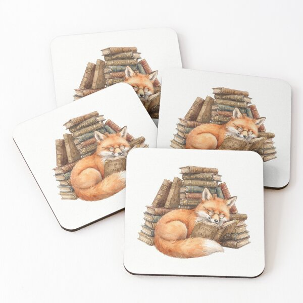 Item preview, Cozy Sleeping Fox Reading Books Watercolor Art designed and sold by Rahat3344.