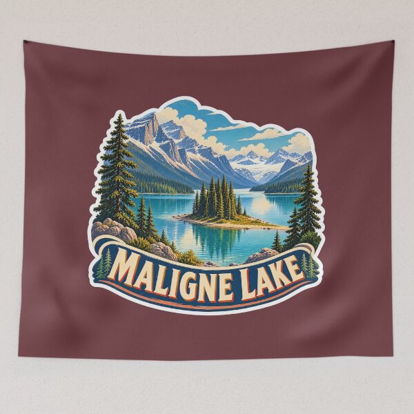 Item preview, Maligne Lake Jasper National Park Vintage Travel Print designed and sold by PinUpPizzazz.