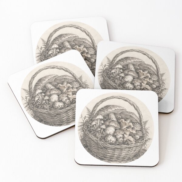 Item preview, Vintage Mushroom Basket Sketch Cottagecore Woodland Art designed and sold by HeartofDesigns.
