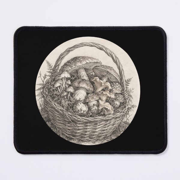 Item preview, Vintage Mushroom Basket Sketch Cottagecore Woodland Art designed and sold by HeartofDesigns.