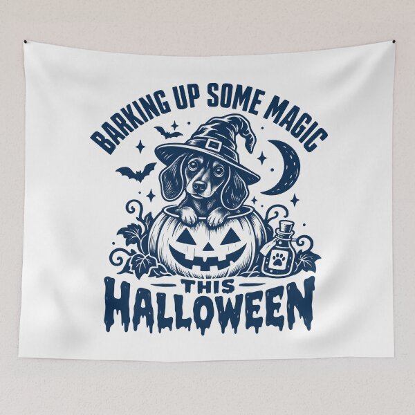 Item preview, Barking Up Some Magic – Funny Dachshund Halloween Witch designed and sold by Bossy Dogs Co..