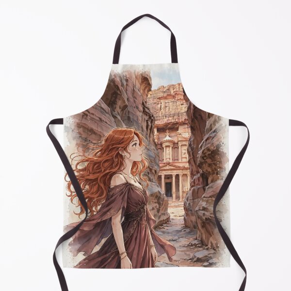Item preview, Jordan Petra with an Enchanting Redhead Traveler in an Elegant Rose Dress, Ancient Treasury and Magical Rose Desert Landscape designed and sold by DibujandoPorfa.