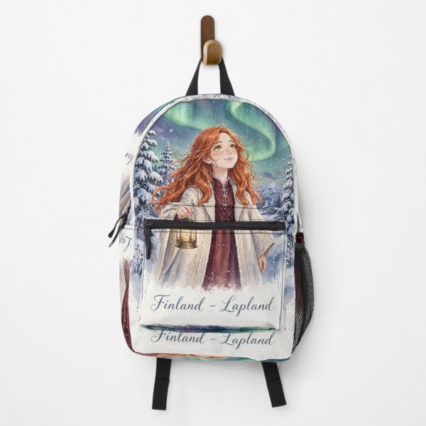 Item preview, Finland Lapland with a Dreamy Redhead Traveler in Elegant Winter Fashion, Northern Lights, Snowy Forest and Magical Arctic Landscape designed and sold by DibujandoPorfa.