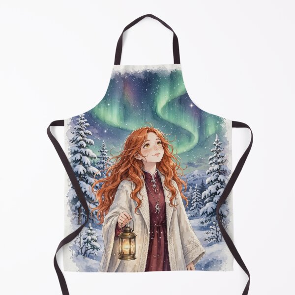 Item preview, Finland Lapland with a Dreamy Redhead Traveler in Elegant Winter Fashion, Northern Lights, Snowy Forest and Magical Arctic Landscape designed and sold by DibujandoPorfa.
