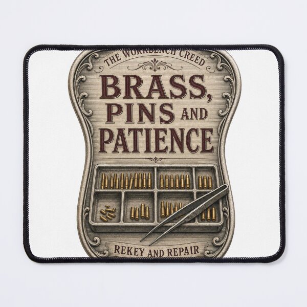 Item preview, Brass Pins and Patience Enclosing Workbench Emblem designed and sold by BoosterShop.