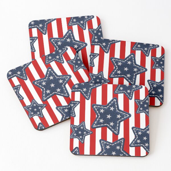 Item preview, Patriotic American Flag US USA United States of America Denim Stars: 4th of July Red and White Stripes Pattern designed and sold by Kat Designs Store.