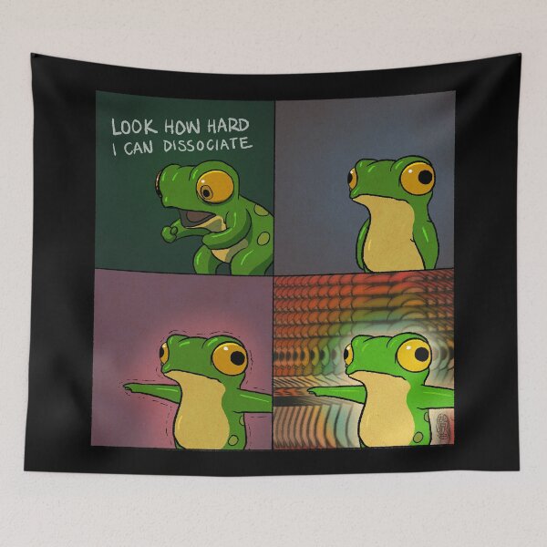 Item preview, Frog Dissociating Dissociation Funny Comic Meme Relatable Animal Asian Art Illustration designed and sold by DingHuArt.