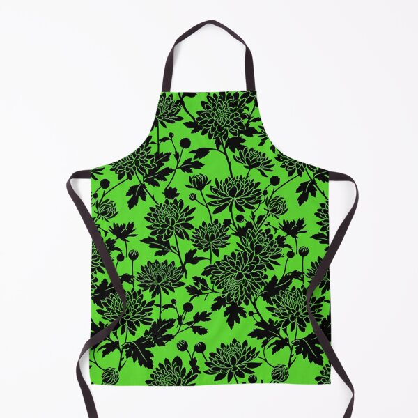 Item preview, Black Chrysanthemum Floral Pattern Neon Green designed and sold by Owcomm.