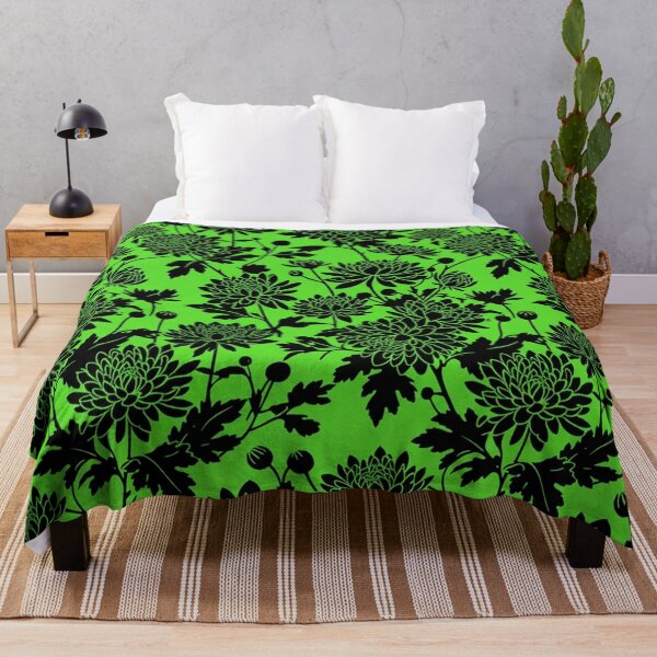 Item preview, Black Chrysanthemum Floral Pattern Neon Green designed and sold by Owcomm.