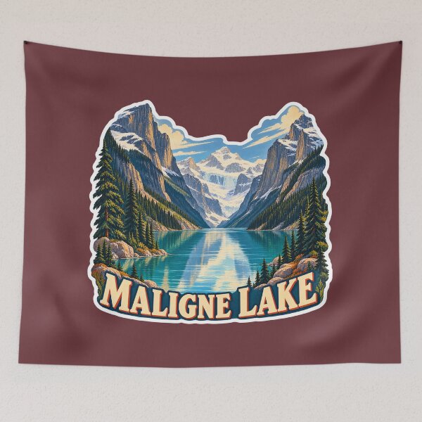 Item preview, Maligne Lake Jasper National Park Vintage Travel Print designed and sold by PinUpPizzazz.