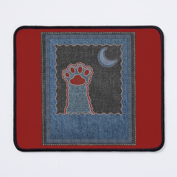 Item preview, Denim Cat Paw Night Sky Patchwork: Stitched Paw Print and Crescent Moon designed and sold by Kat Designs Store.