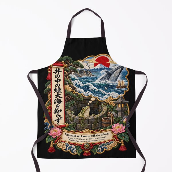 Item preview, Japanese Frog Proverb Art – I no Naka no Kawazu Embroidery Design designed and sold by Emoji Emblems.