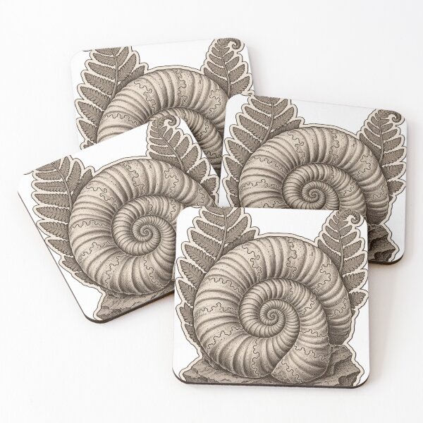 Item preview, Ammonite Specimen Die Cut Fossil Shell and Fern Impression | Geology Natural History Art designed and sold by StickyGuys.