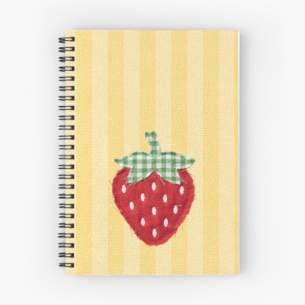 Item preview, Cute Stitched Strawberry Patch: Yellow Striped Fabric Cottagecore Aesthetic designed and sold by Kat Designs Store.