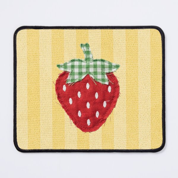 Item preview, Cute Stitched Strawberry Patch: Yellow Striped Fabric Cottagecore Aesthetic designed and sold by Kat Designs Store.