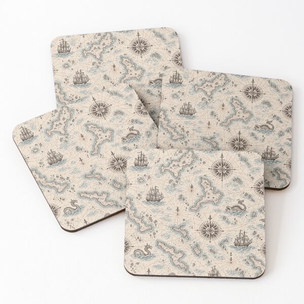 Item preview, Antique Cartography Repeat Compass Roses Rhumb Lines and Sea Monsters | Map Print designed and sold by StickyGuys.