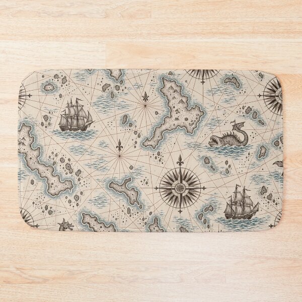 Item preview, Antique Cartography Repeat Compass Roses Rhumb Lines and Sea Monsters | Map Print designed and sold by StickyGuys.