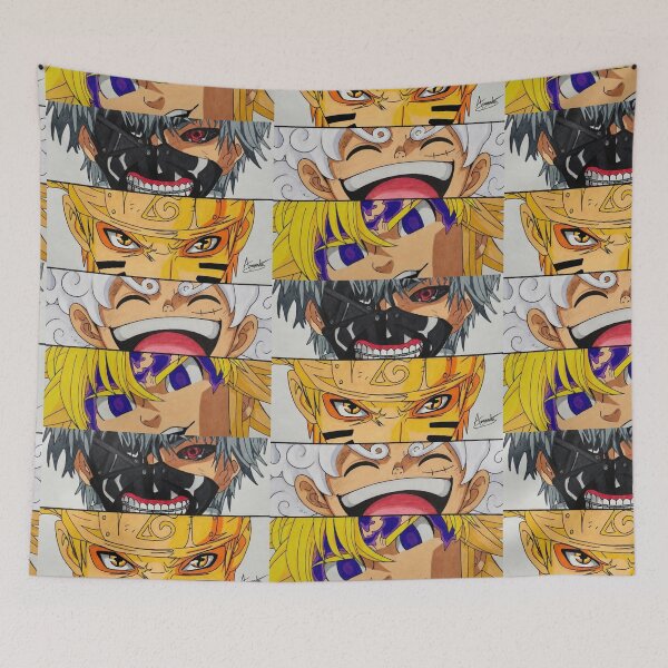 Item preview, Kaneki, Naruto, Luffy and Meliodas (FAN ART) designed and sold by Amanda-Drawing.