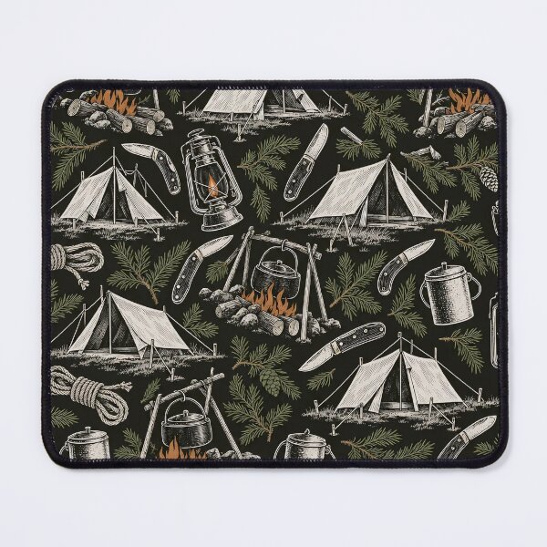 Item preview, Camp Gear Toile Ridge Tents Lanterns and Billy Cans | Camping Repeat Print designed and sold by StickyGuys.