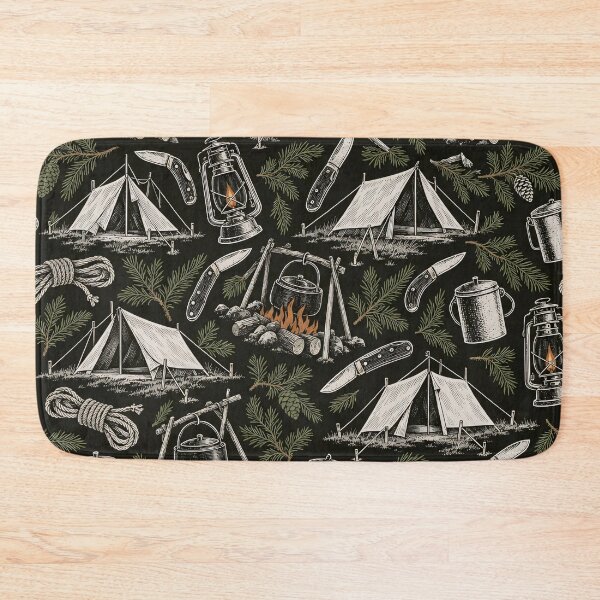 Item preview, Camp Gear Toile Ridge Tents Lanterns and Billy Cans | Camping Repeat Print designed and sold by StickyGuys.