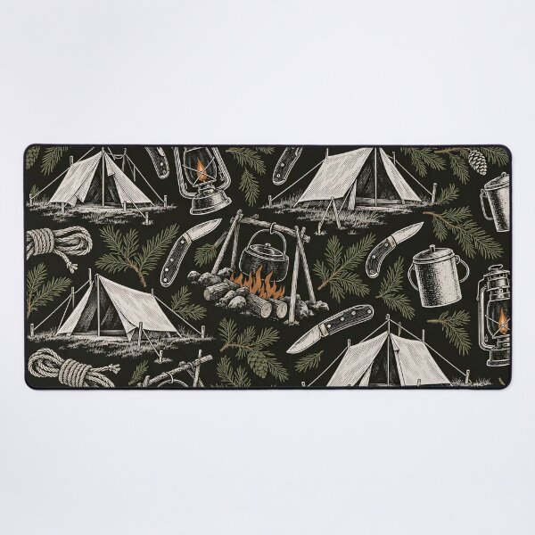 Item preview, Camp Gear Toile Ridge Tents Lanterns and Billy Cans | Camping Repeat Print designed and sold by StickyGuys.