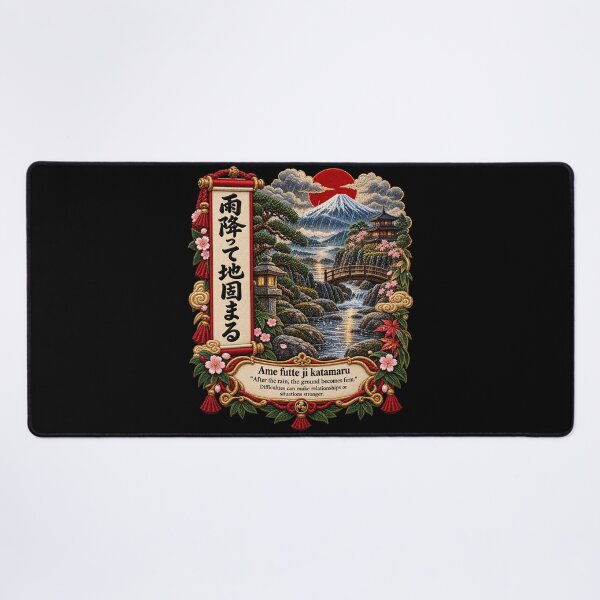 Item preview, Japanese Proverb Art – Ame Futte Ji Katamaru Rain Embroidery Design designed and sold by Emoji Emblems.