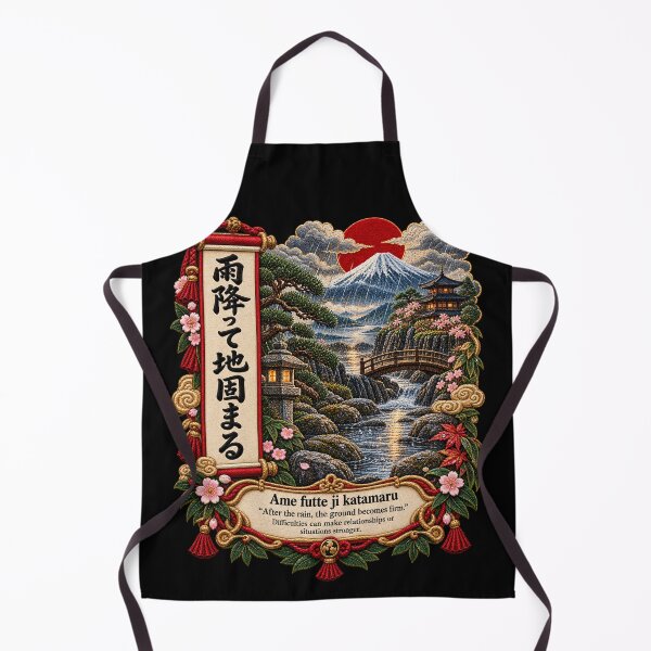 Item preview, Japanese Proverb Art – Ame Futte Ji Katamaru Rain Embroidery Design designed and sold by Emoji Emblems.