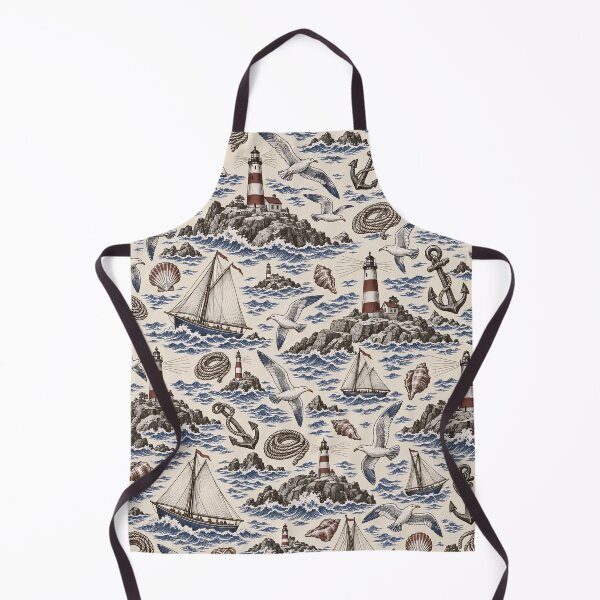 Item preview, Lighthouse and Coast Toile Sailboats Anchors and Gulls | Nautical Repeat Print designed and sold by StickyGuys.
