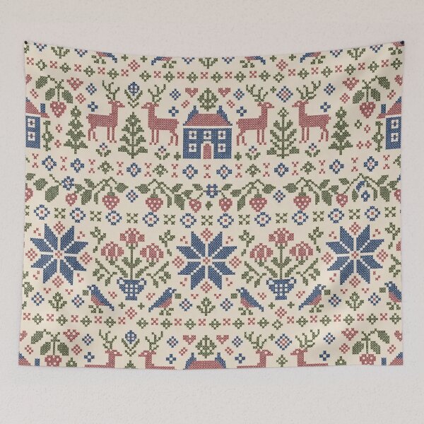 Item preview, Cross Stitch Sampler Repeat Folk Motifs and Stitch Bands | Embroidery Print designed and sold by StickyGuys.