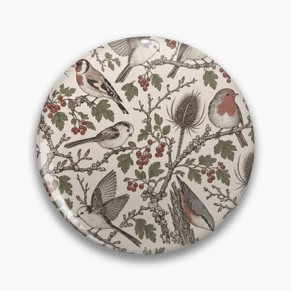 Item preview, Garden Bird Toile Robins Wrens and Goldfinches | Ornithology Repeat Print designed and sold by StickyGuys.