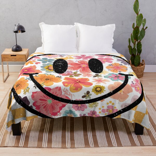 Item preview, Retro Floral Checkered Happy Face: 90s Smile Flower Power designed and sold by Aritxa.