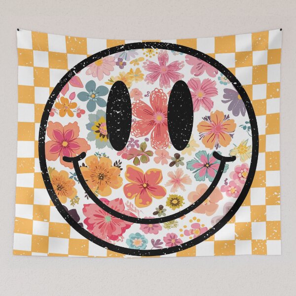 Item preview, Retro Floral Checkered Happy Face: 90s Smile Flower Power designed and sold by Aritxa.