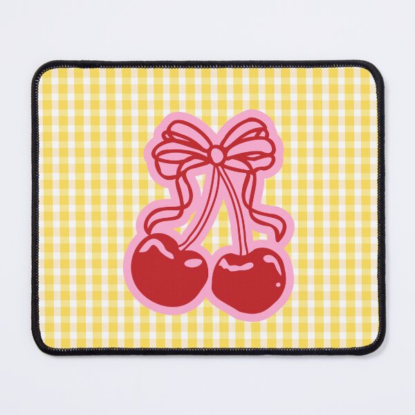 Item preview, Cute Cherry Ribbon Bow: Yellow Gingham Coquette Aesthetic Pattern designed and sold by Kat Designs Store.
