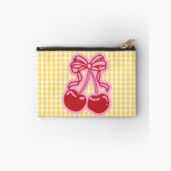 Item preview, Cute Cherry Ribbon Bow: Yellow Gingham Coquette Aesthetic Pattern designed and sold by Kat Designs Store.